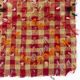 Vintage Handwoven Checkered Kilim Rug with Red and Beige Checkered Design and Colorful Wool Pom Pom