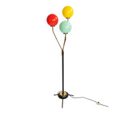 Scandinavian modern floor lamp with three hand-blown opaline glass shades, 1950s