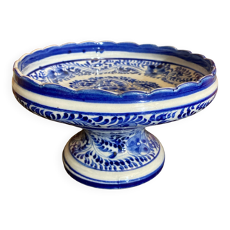 Fruit Bowl White Ceramic Vintage Blue Decor #D552