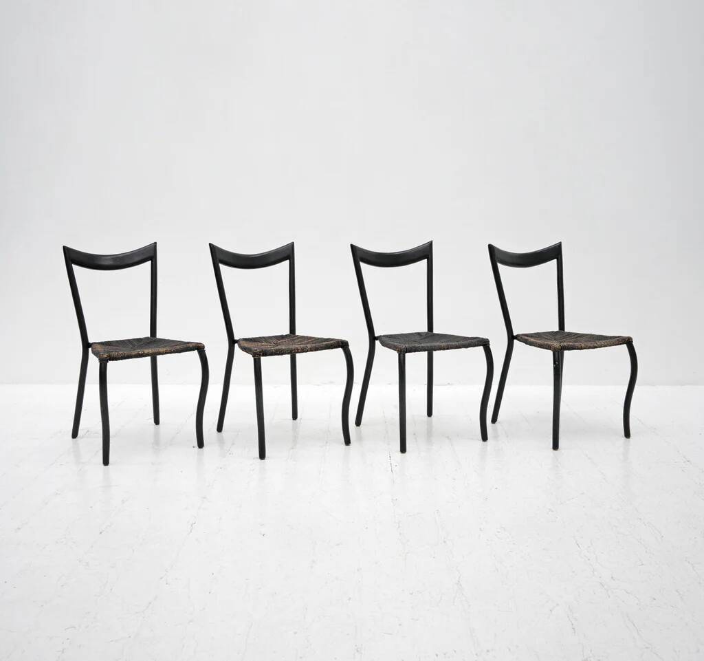 Black Manila dining chairs by Val Padilla for Conran, c.1980