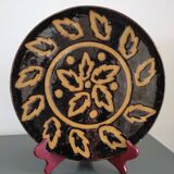 Vintage Dauphiné glazed terracotta dish Michèle Peyric Leaf decoration