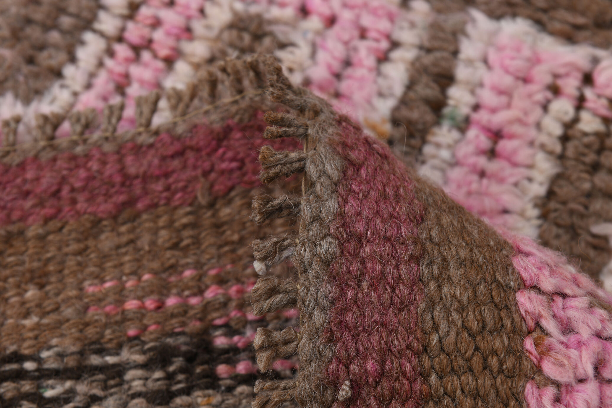 3x10 pink and brown herki runner rug, 307x88cm