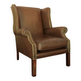 Vintage wingback club chair in leather, 1970s