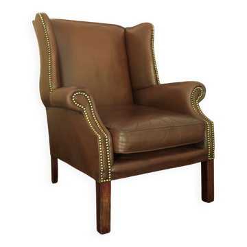 Fauteuil club à oreilles vintage en cuir, années 1970