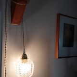 Vintage globe textured glass portable lamp, new cord