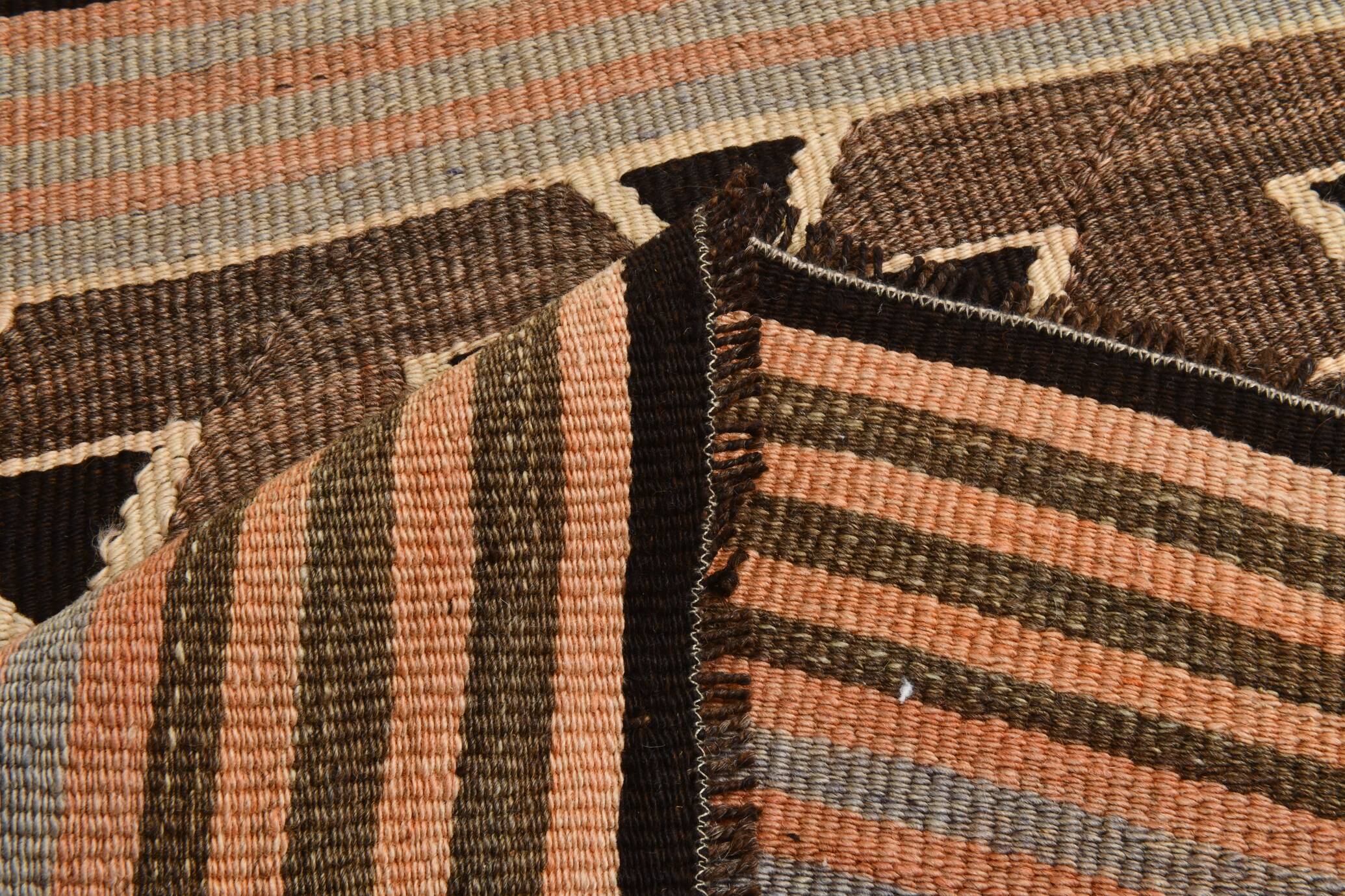 2x5 Salmon Brown Geometric Kilim Rug, 80x170Cm