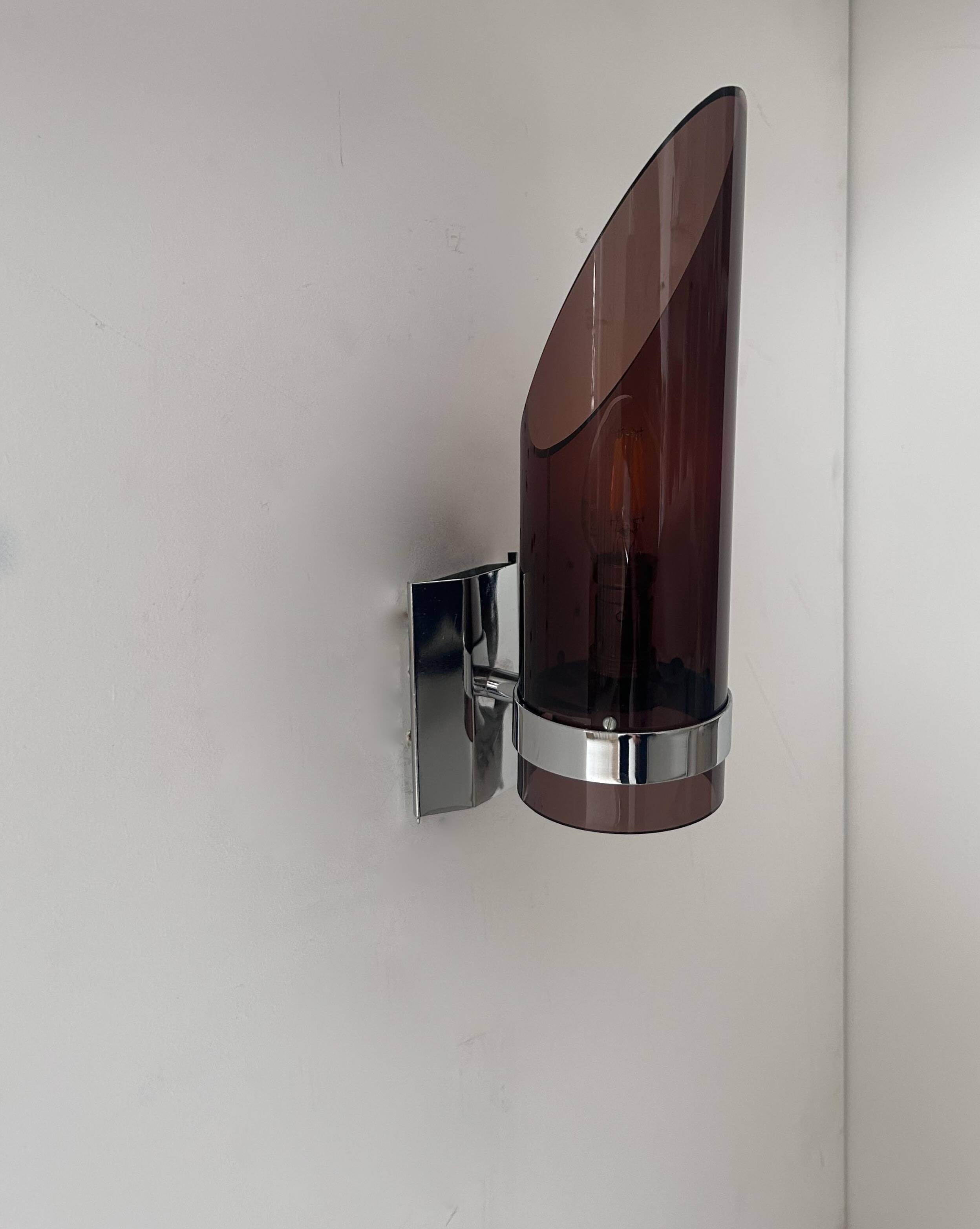 Vintage chrome and smoked altuglas wall light, France 1970s