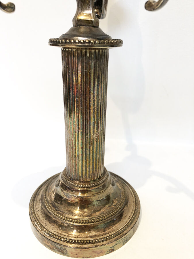 Pair of silver metal candle holders, 1950