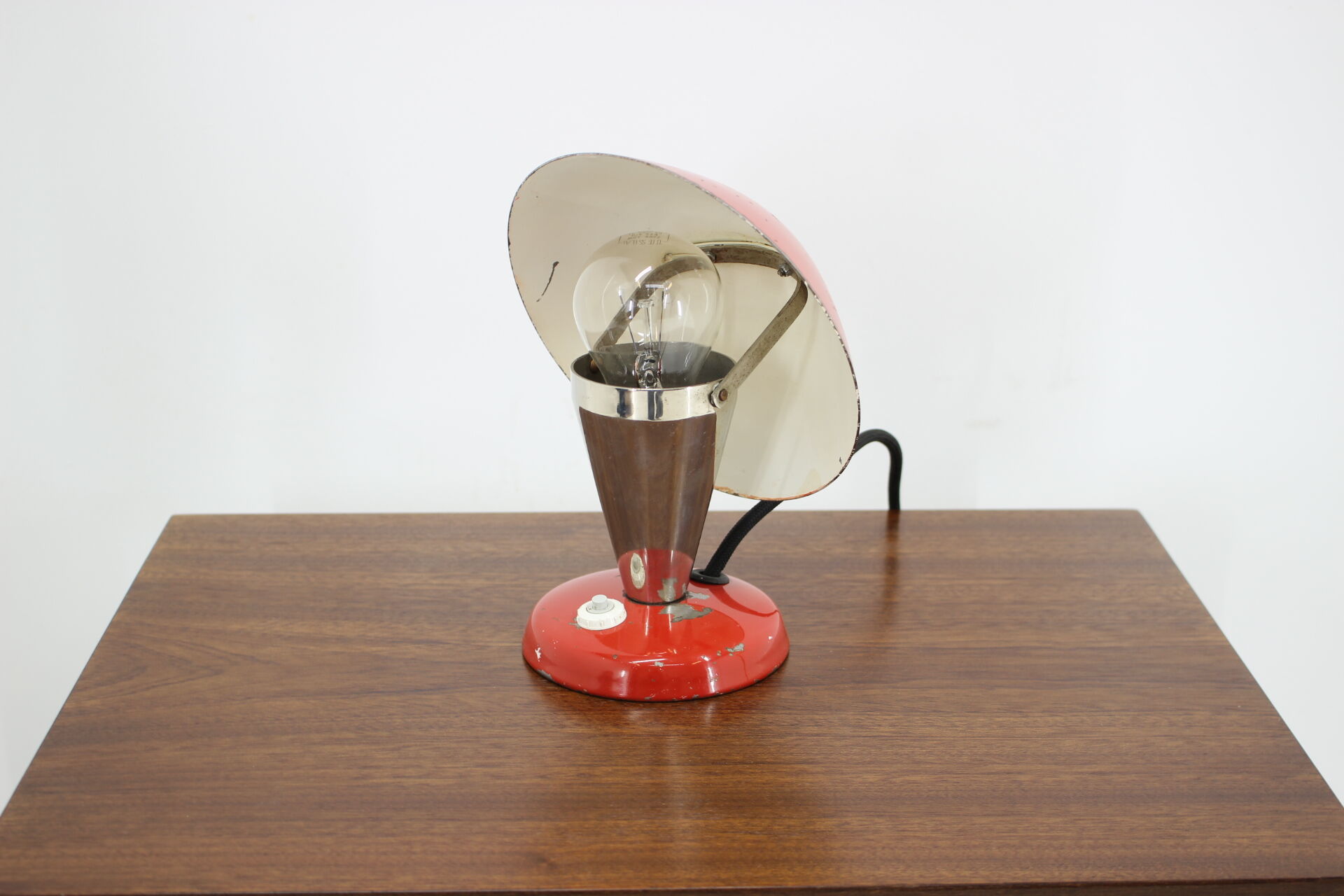 1930s Bauhaus Red Small Table Lamp, Czechoslovakia