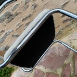 Cantilever armchair in cane and bouclette fabric