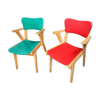 Two vintage chairs red and green