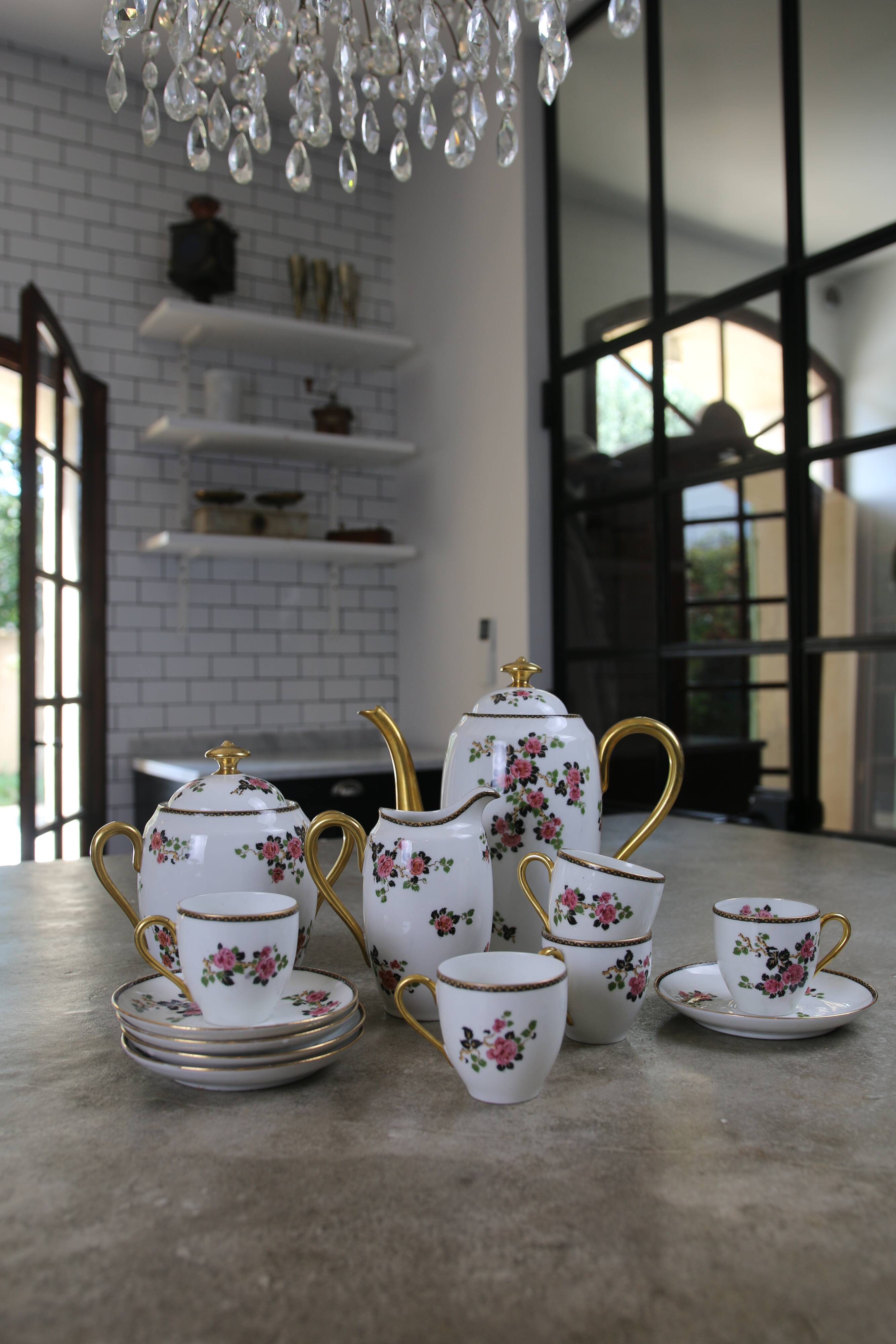 Limoges porcelain coffee service F.Legrand (13 pieces), early 20th century