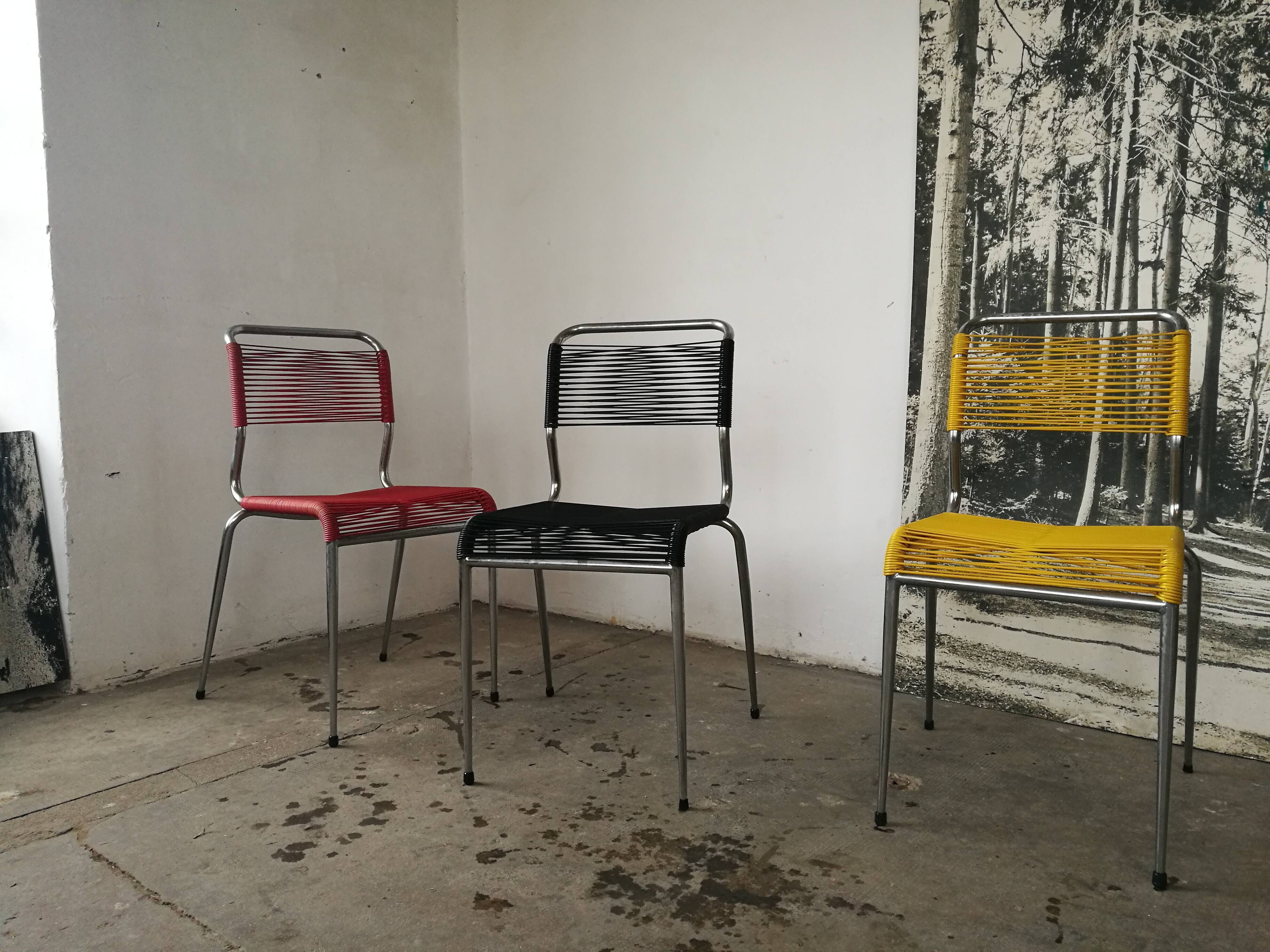 Set of 3 vintage scoubidou chairs