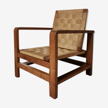 Oak and rope armchair, 1950