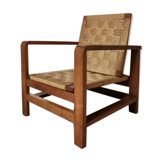 Oak and rope armchair, 1950