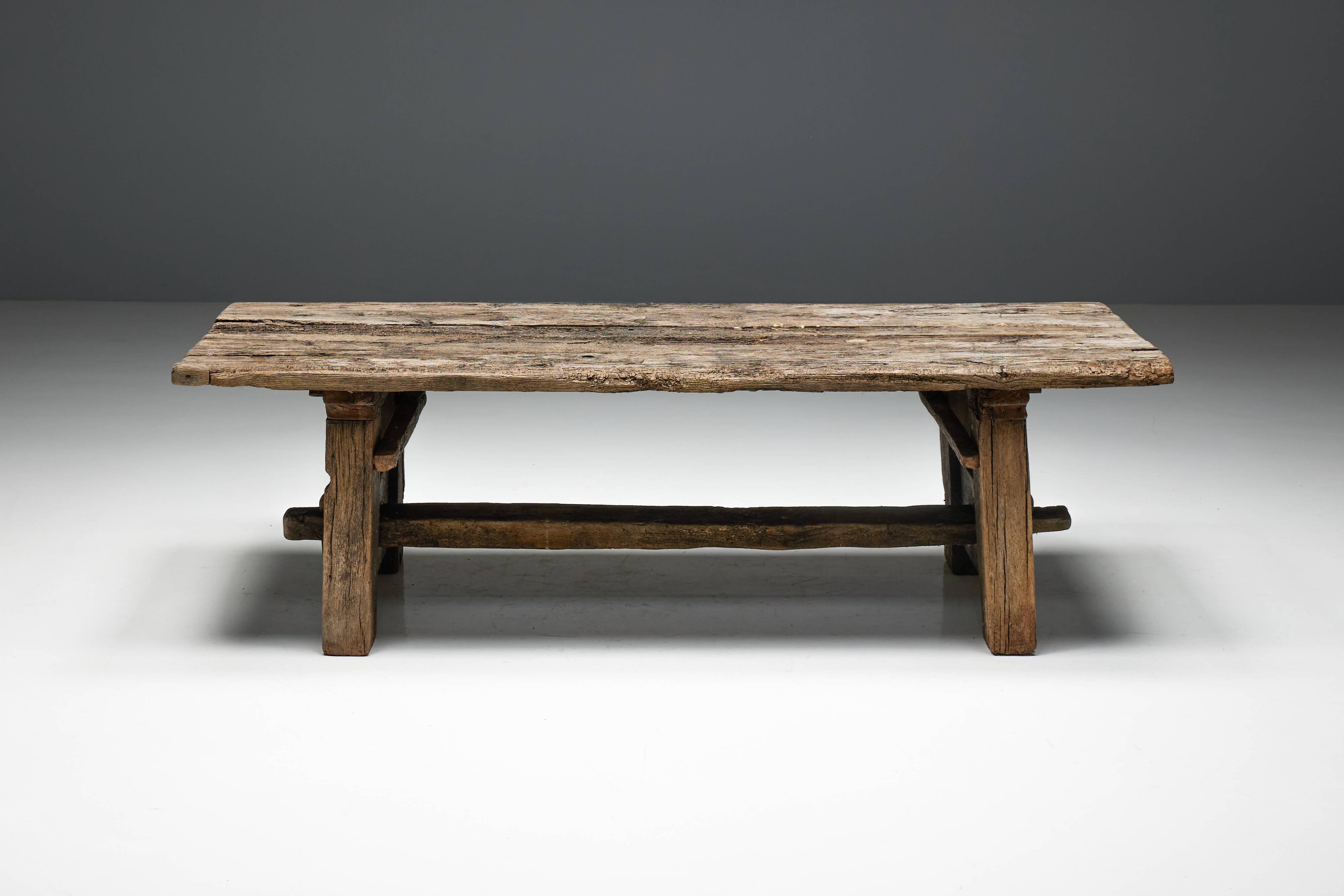 Primitive Wabi Sabi Side Table, France, 19th Century