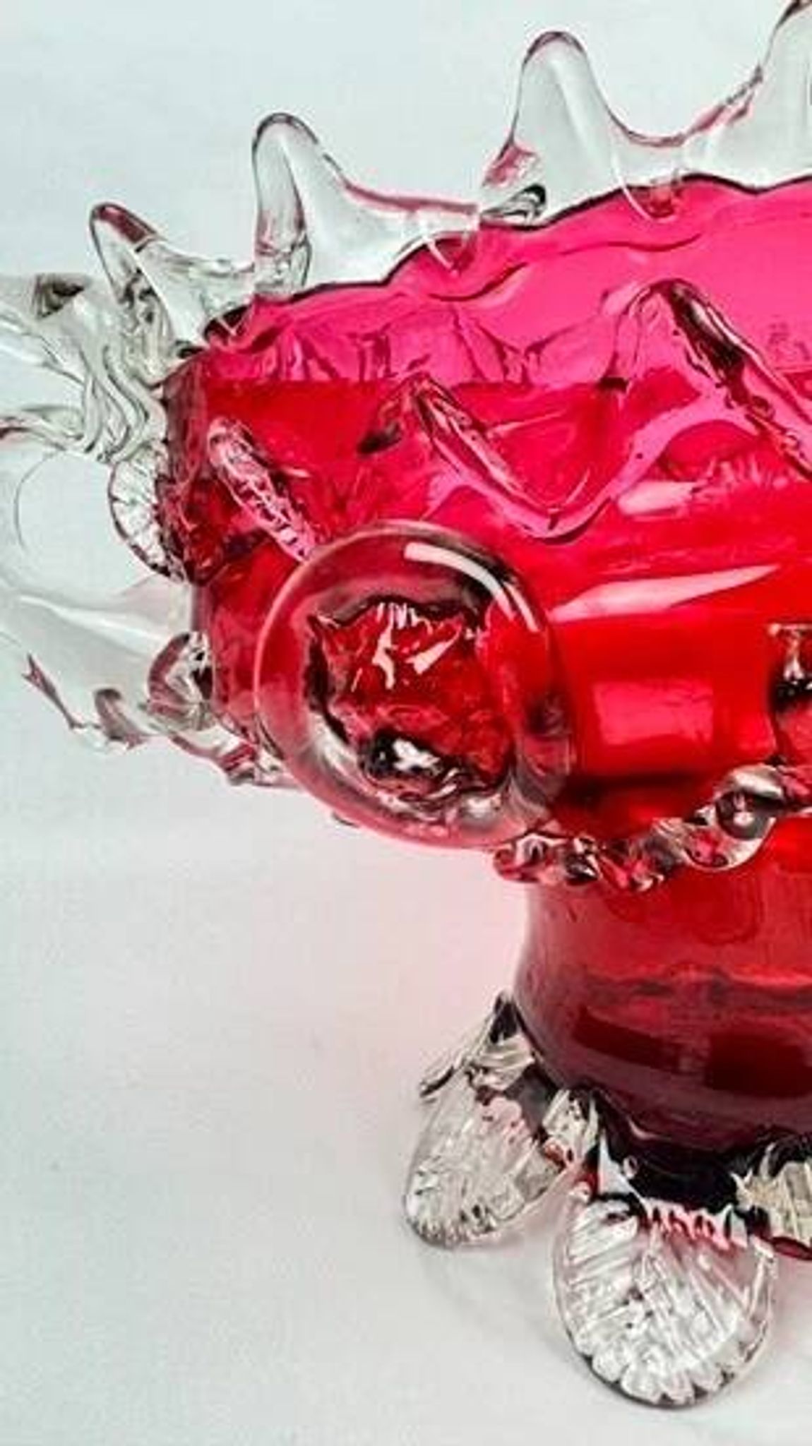 Raspberry red glass jardinière, taste of Auguste Jean or Legras.