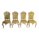 Set of 4 Venetian style sculpted wooden chairs, cream and gold, Italy.