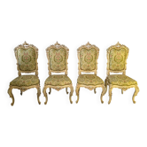Set of 4 Venetian style sculpted wooden chairs, cream and gold, Italy.