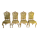 Set of 4 Venetian style sculpted wooden chairs, cream and gold, Italy.