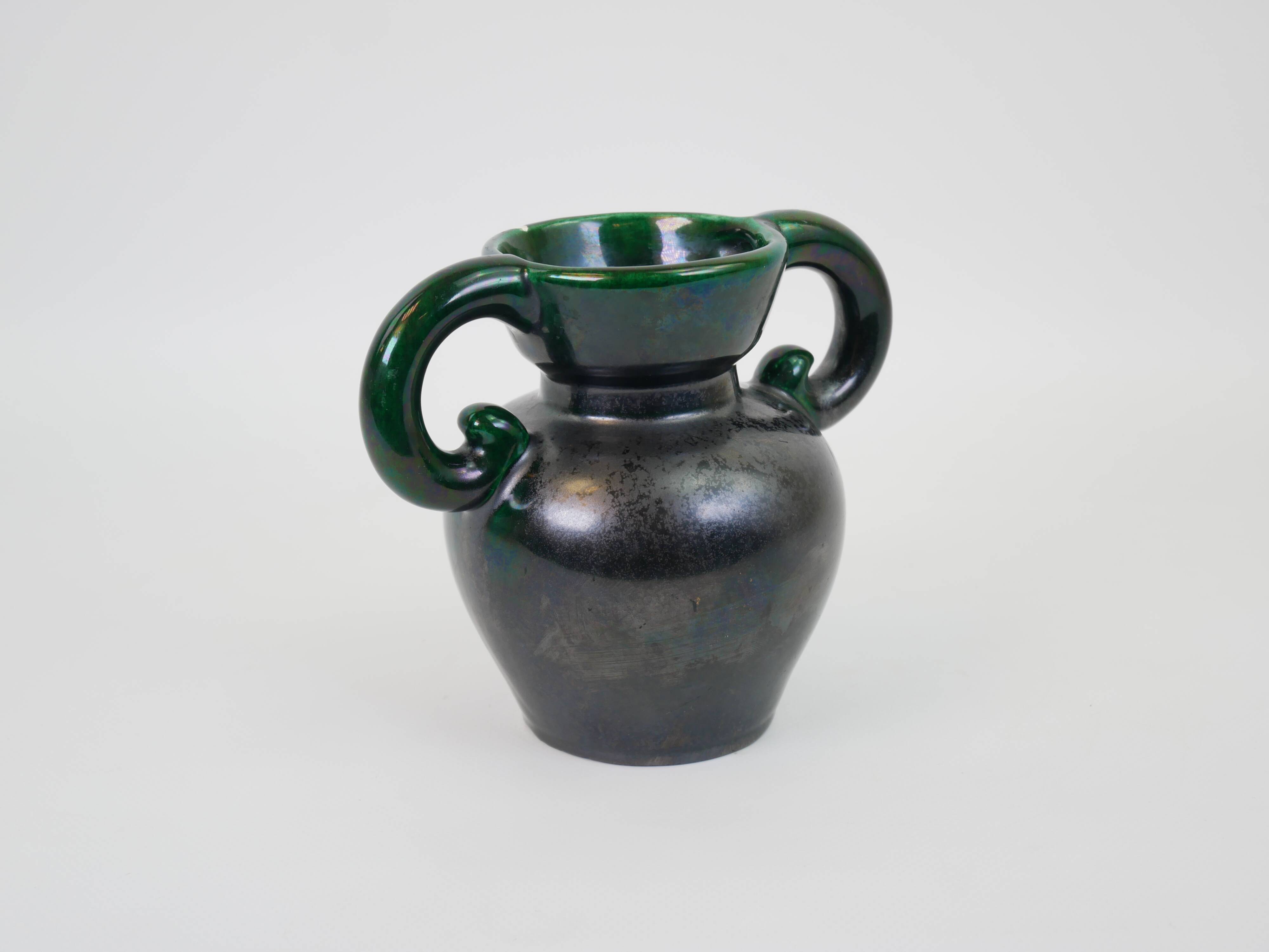 Black and green ceramic vase