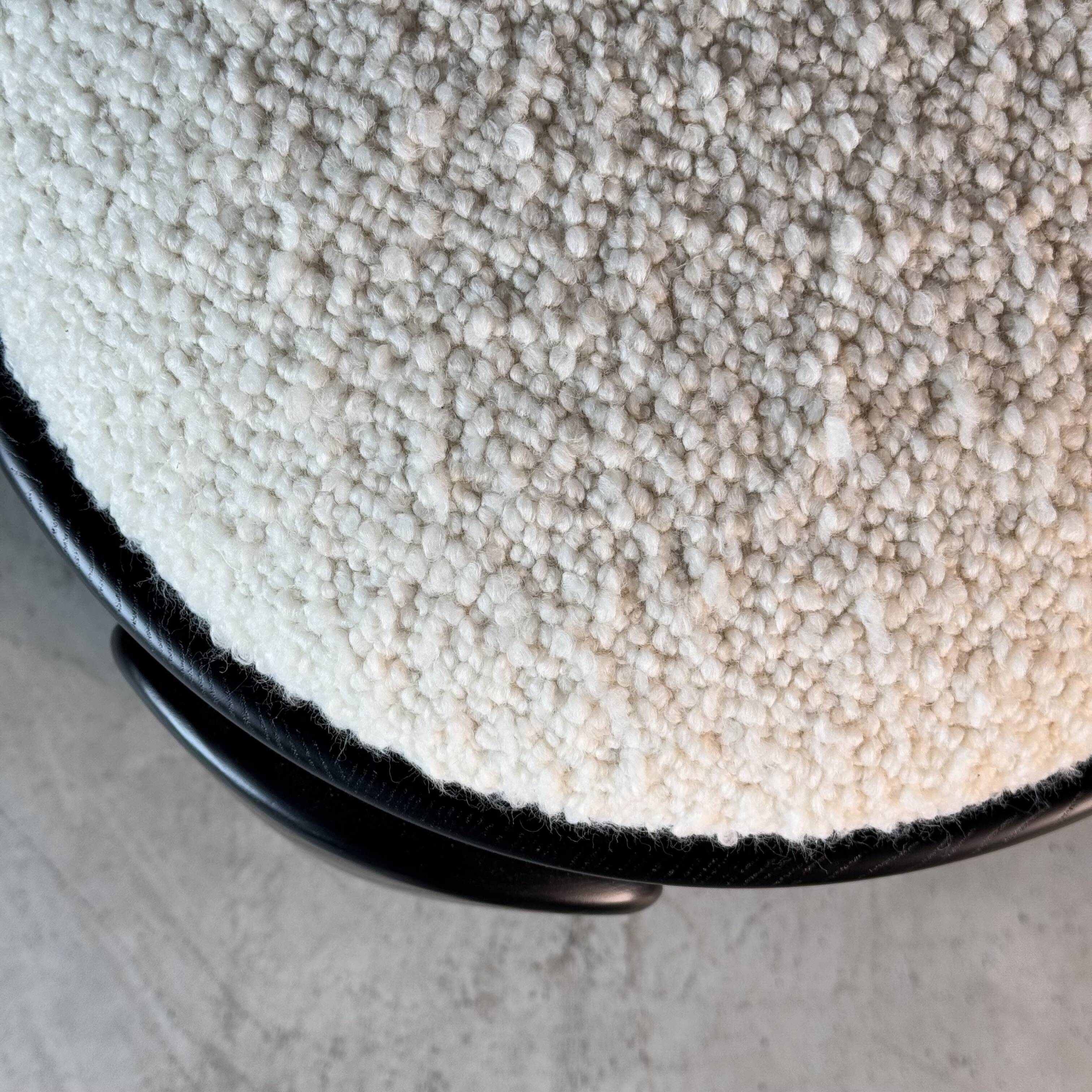 Sculptural Black Ash Wood Stool with Dedar Milano Bouclé Ivory by FORME