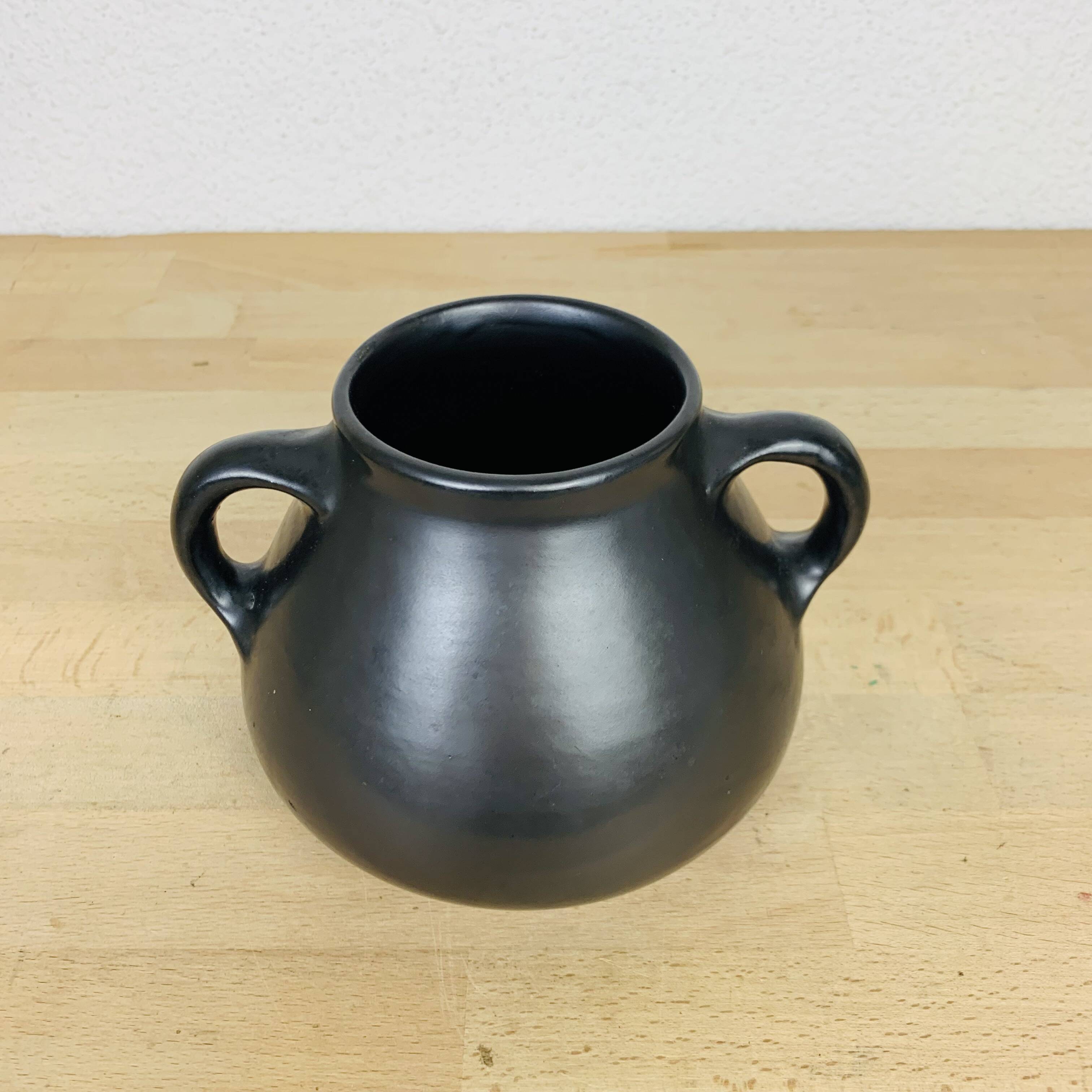 Black ceramic pot-bellied vase from the 50s