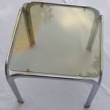 Square coffee table chromed metal and smoked glass