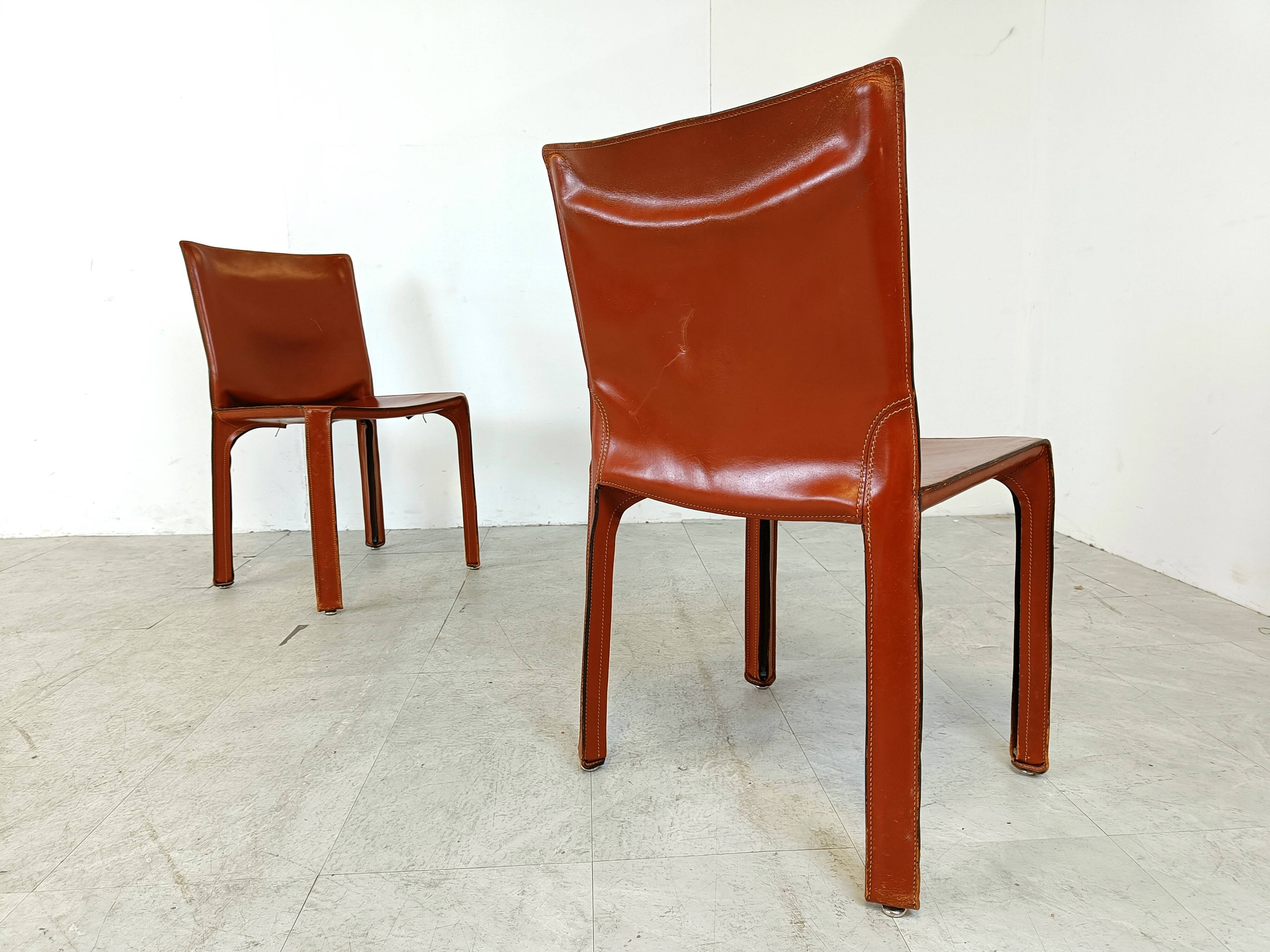 Red leather dining chairs Italy, 1970s - set of 8