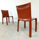 Red leather dining chairs Italy, 1970s - set of 8
