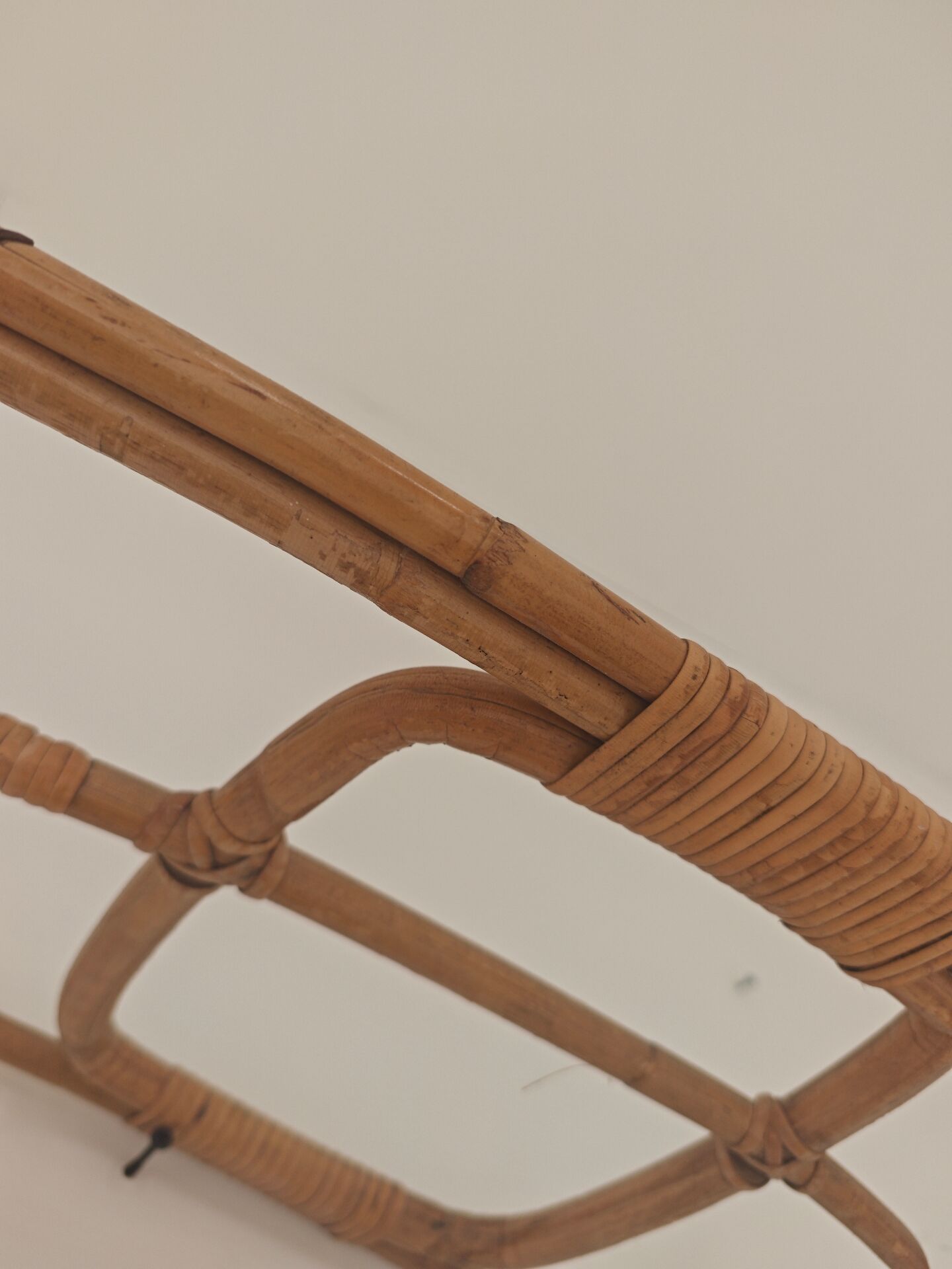 Wall-mounted coat rack in rattan, Czechoslovakia 1960