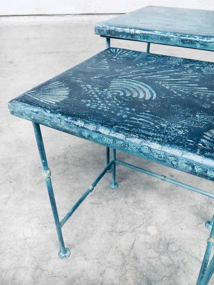 Postmodern Handmade Nesting Table Set by J. Berdou, France, 1980s, Set of 2