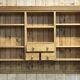 English wall cabinet in fir with old stained glass windows - 1980s