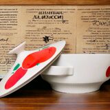 German Red Apple Print Porcelain Soup from Colditz GDR