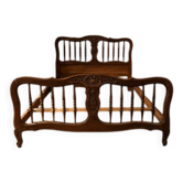 Vintage carved wooden bed frame, ornamental headboard & footboard, first half 20th century