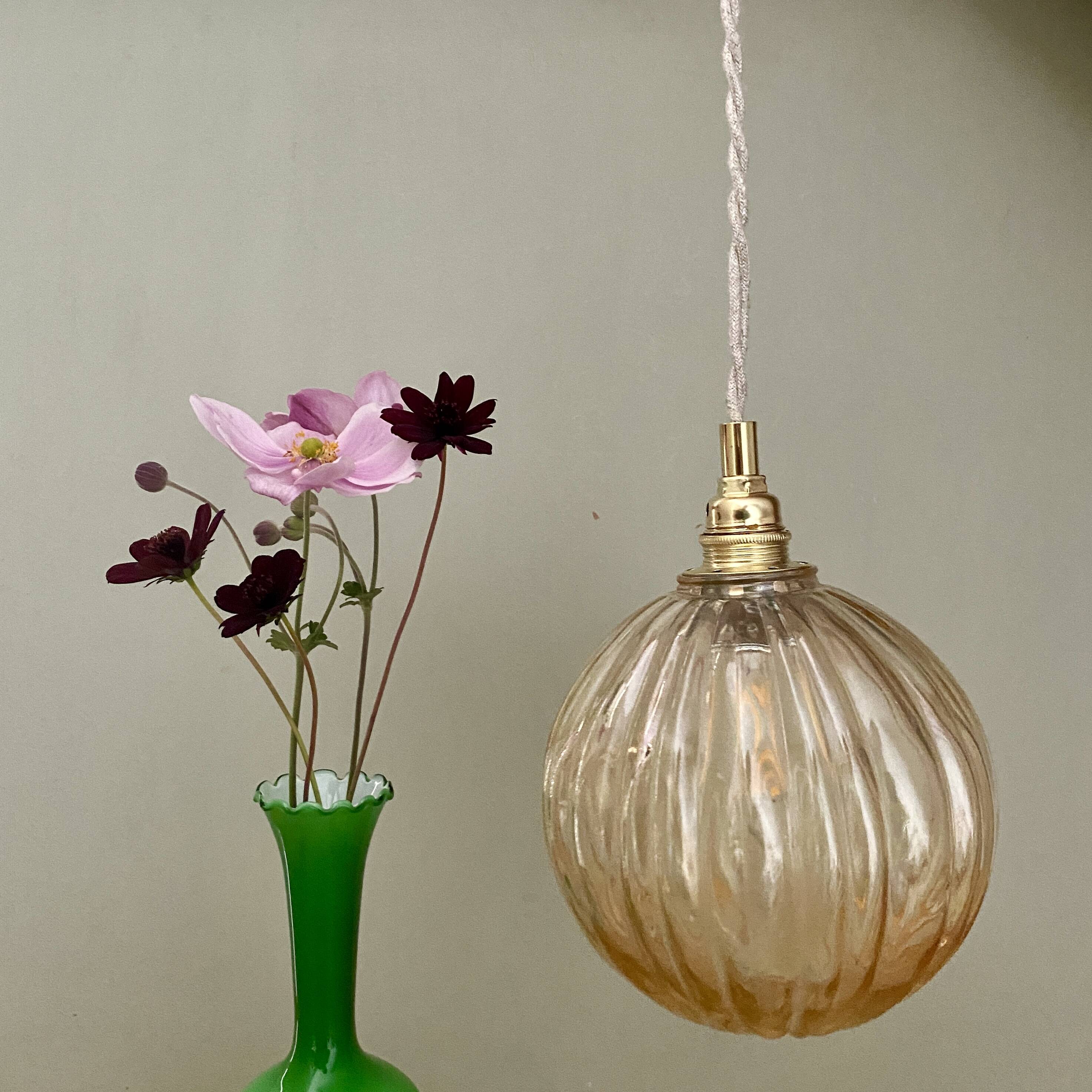 Vintage round amber glass globe pendant light