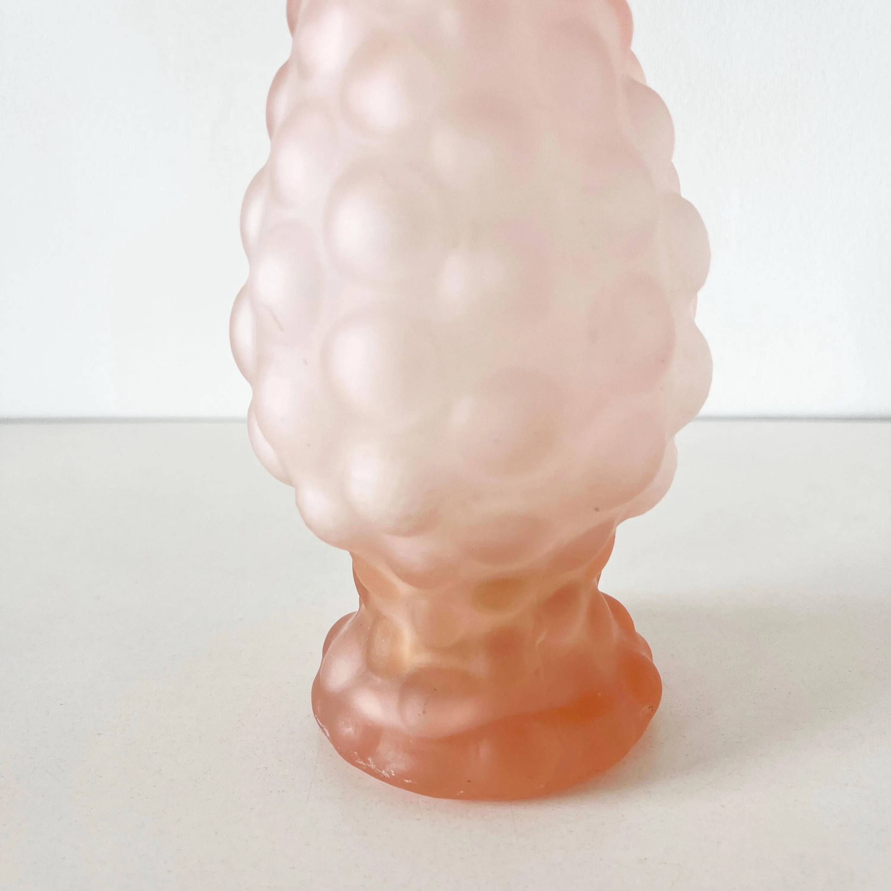 Pink frosted glass corolla vase Empoli Italy 1960
