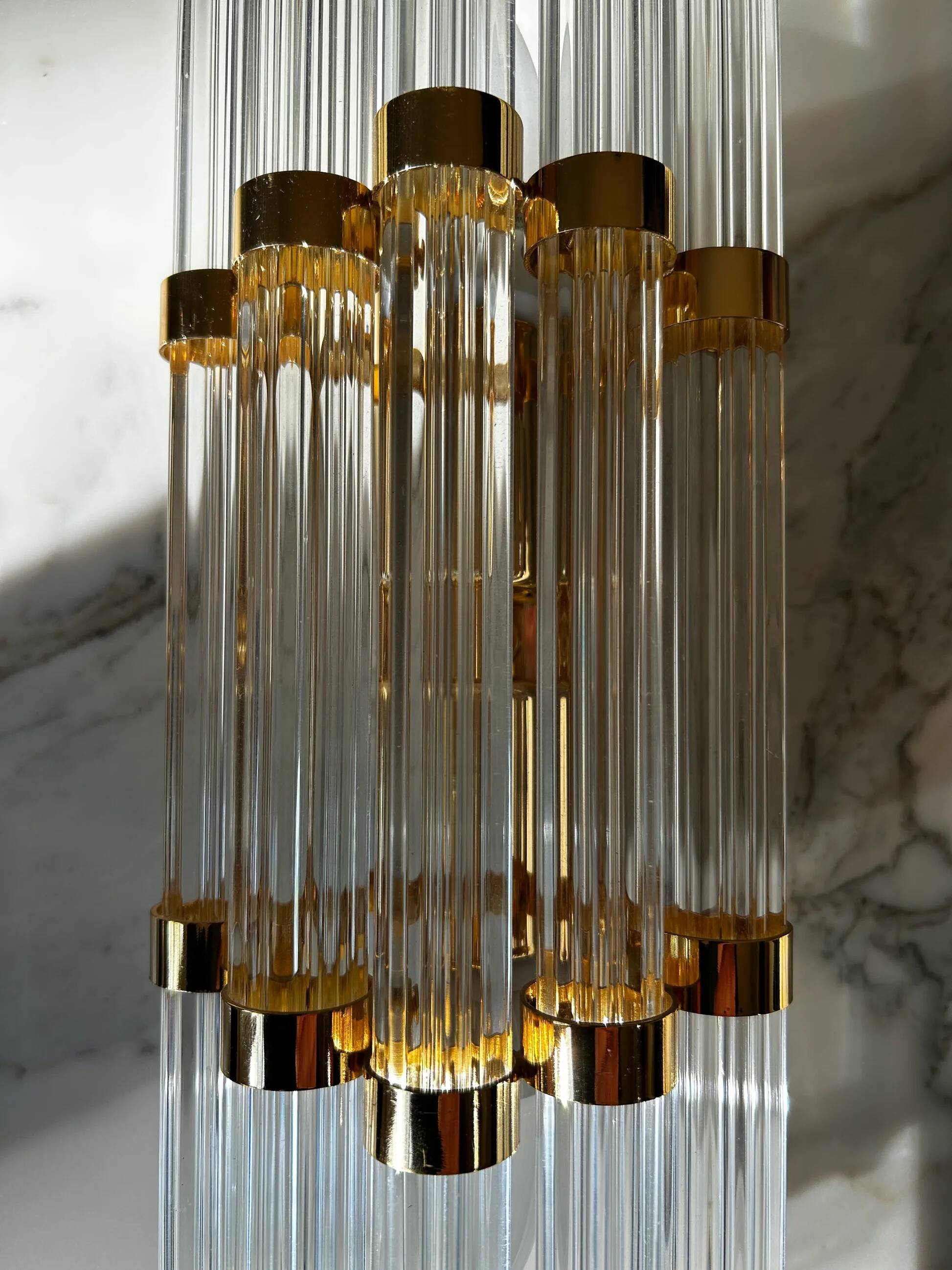Pair of large Murano crystal sconces on gilt frame, Austria, 1970s