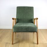 Classic armchair green olive structural light wood
