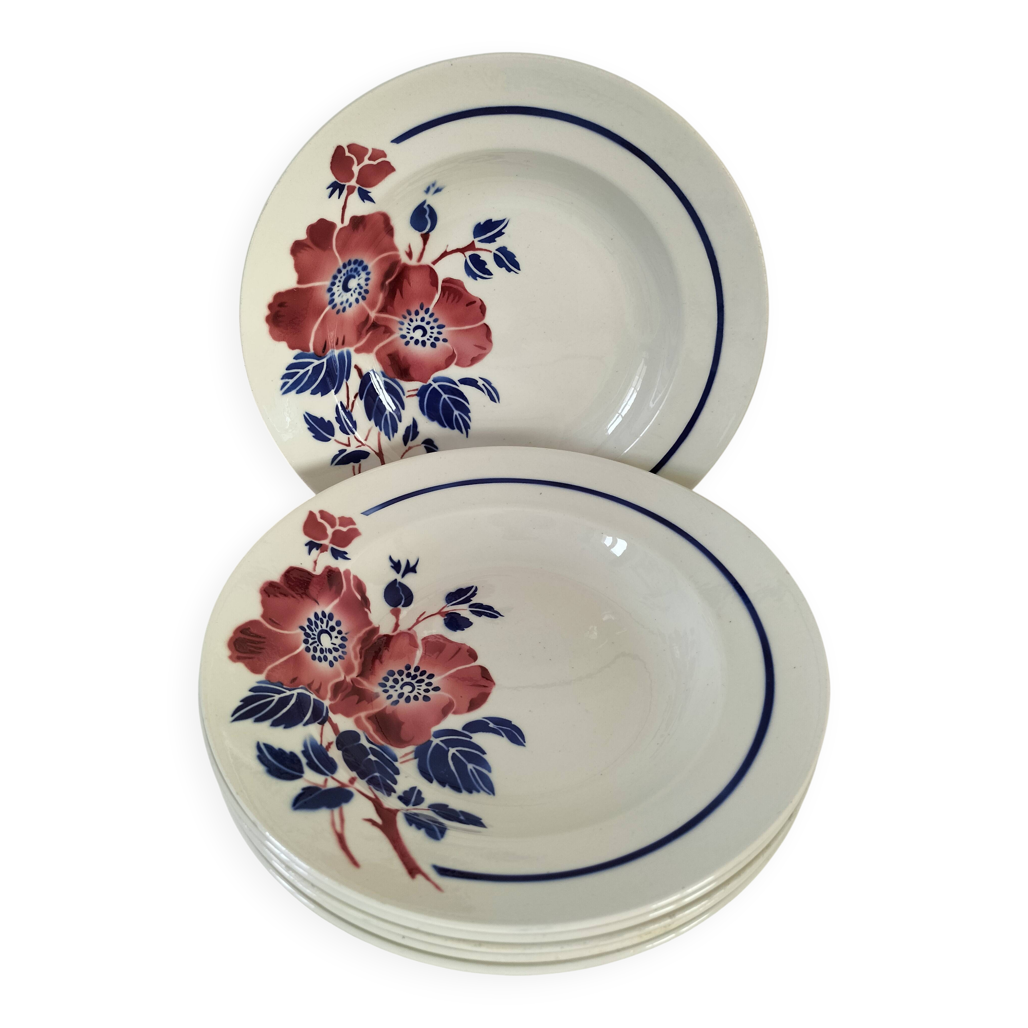 6 assiettes creuses anciennes K & G Lunéville – Modèle Régine, années 60