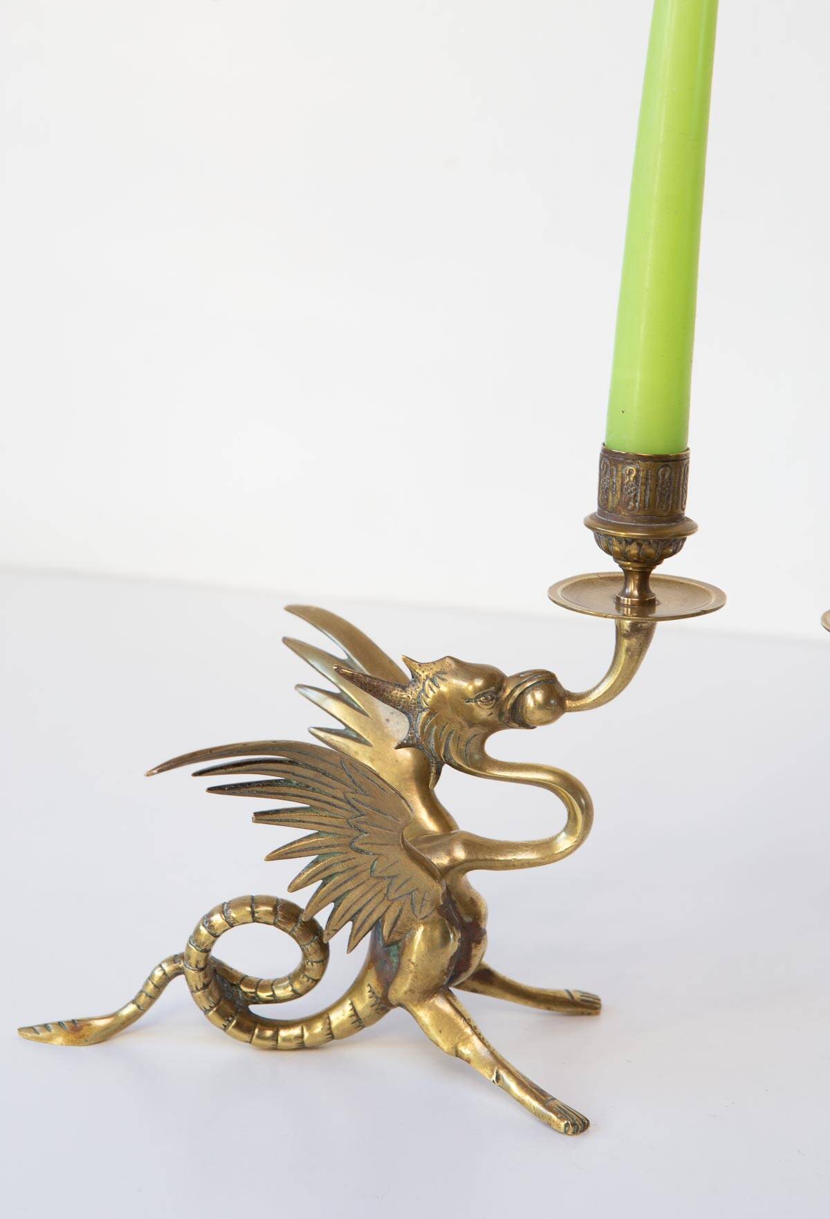 Pair of 19th century gilded brass “chimera” candlesticks
