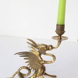 Pair of 19th century gilded brass “chimera” candlesticks