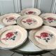 Set of 6 flat plates digoin sarreguemines pink and blue flowers 40s