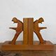 Vintage Mid-Century Cubist German Carved Wood Bookends – Art Deco Style