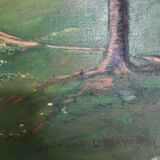 Old cottage and flowering tree table