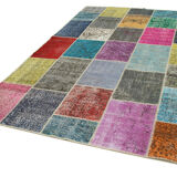 Hand-knotted oriental overdyed 205 cm x 300 cm multicolor patchwork carpet