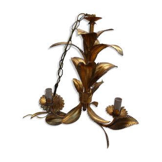 Hans Kogl palm tree chandelier in gilded metal, 3-light palm tree