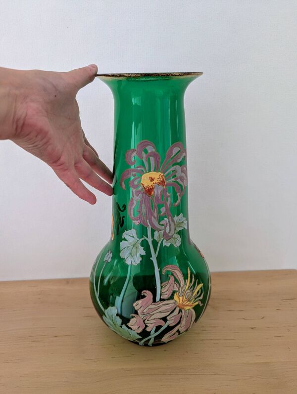 Vase Art Nouveau en verre soufflé peint à la main – style Legras