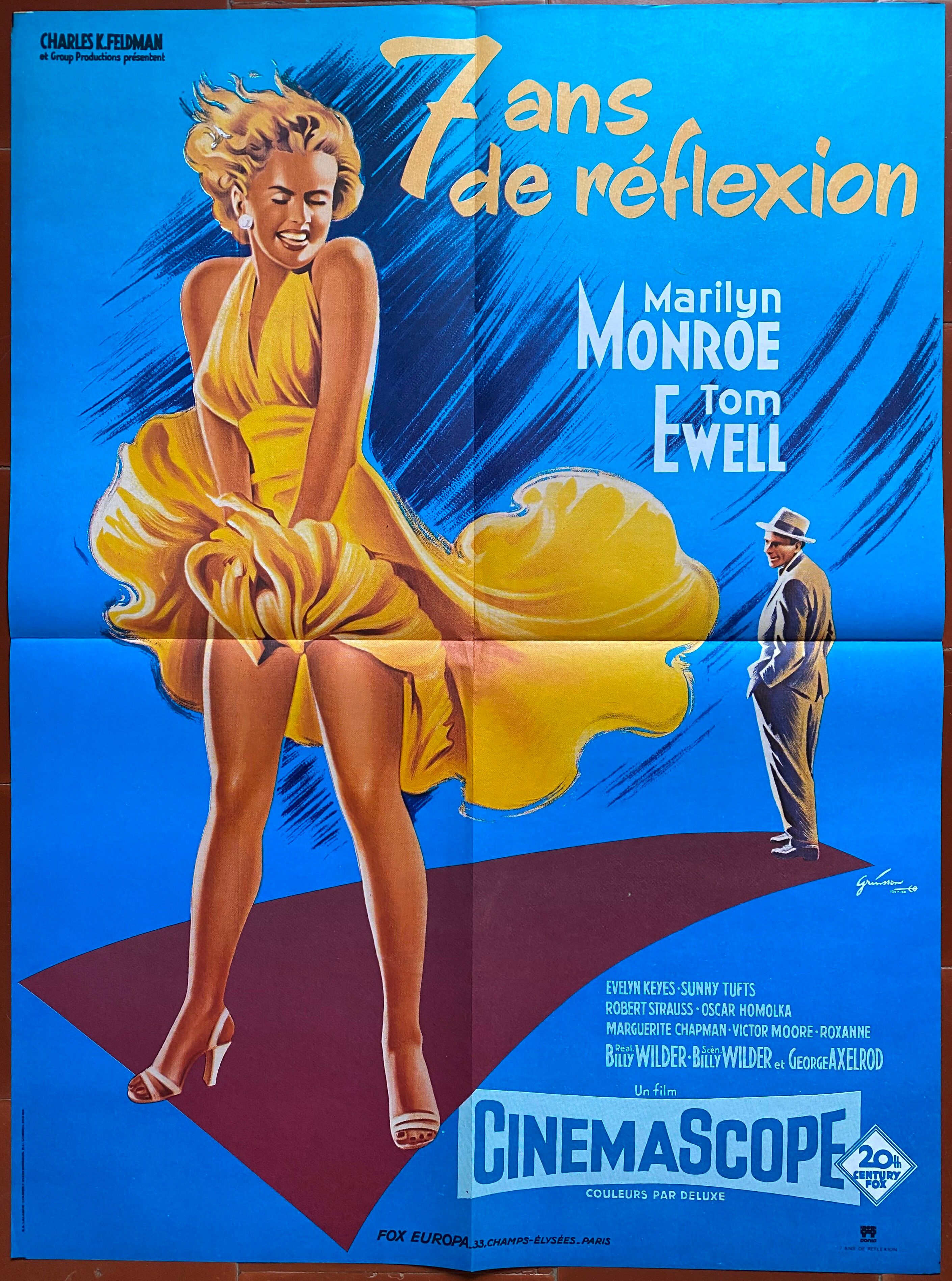 Affiche cinéma "Sept ans de réflexion" Marilyn Monroe 60x80cm 1970