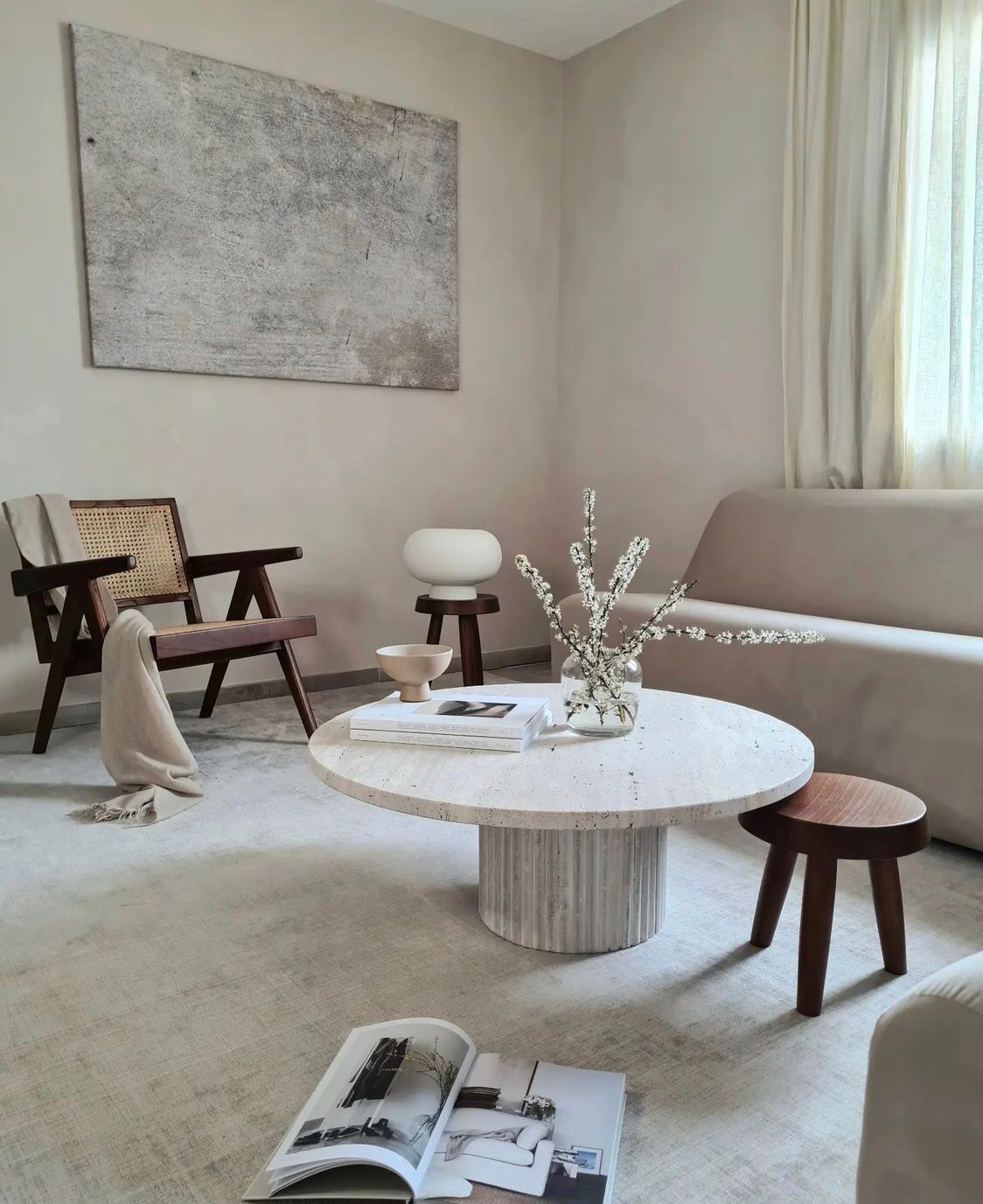 Omega circular coffee table natural travertine - 80cm D